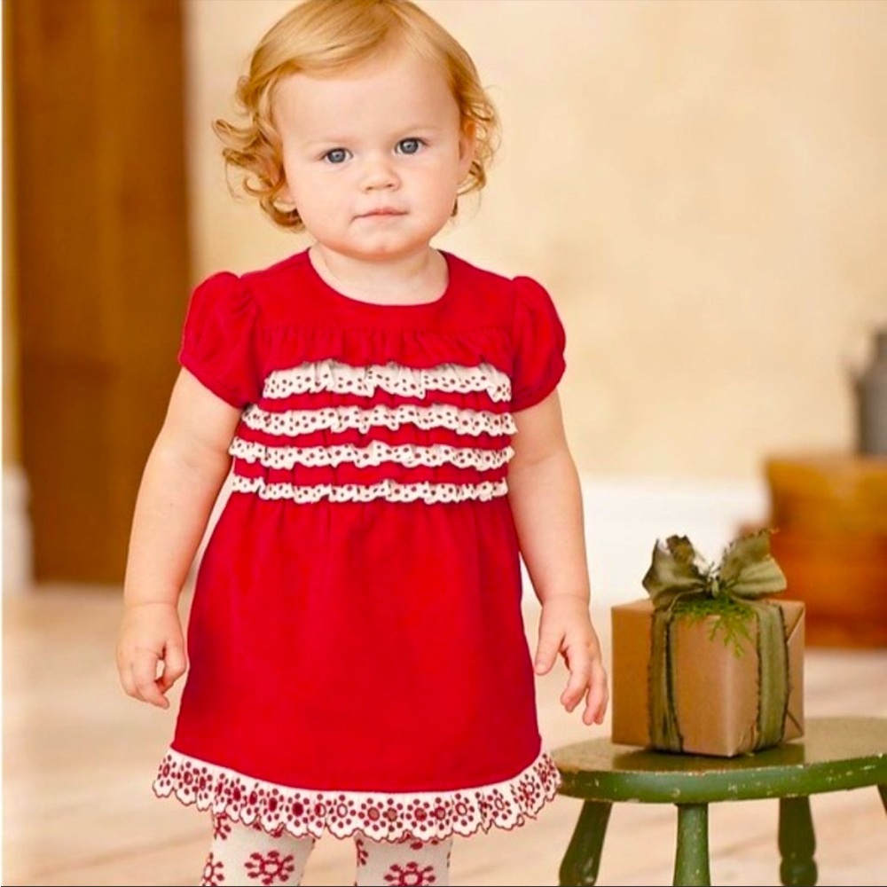 Hanna Andersson Red Corduroy Ruffle Polka Dot Holiday Dress Size 90 cm or 3T